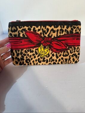 Brighton Cosmetic Pouch Red Heart Leopard Print 2020 Heart Liner Zipper Closure